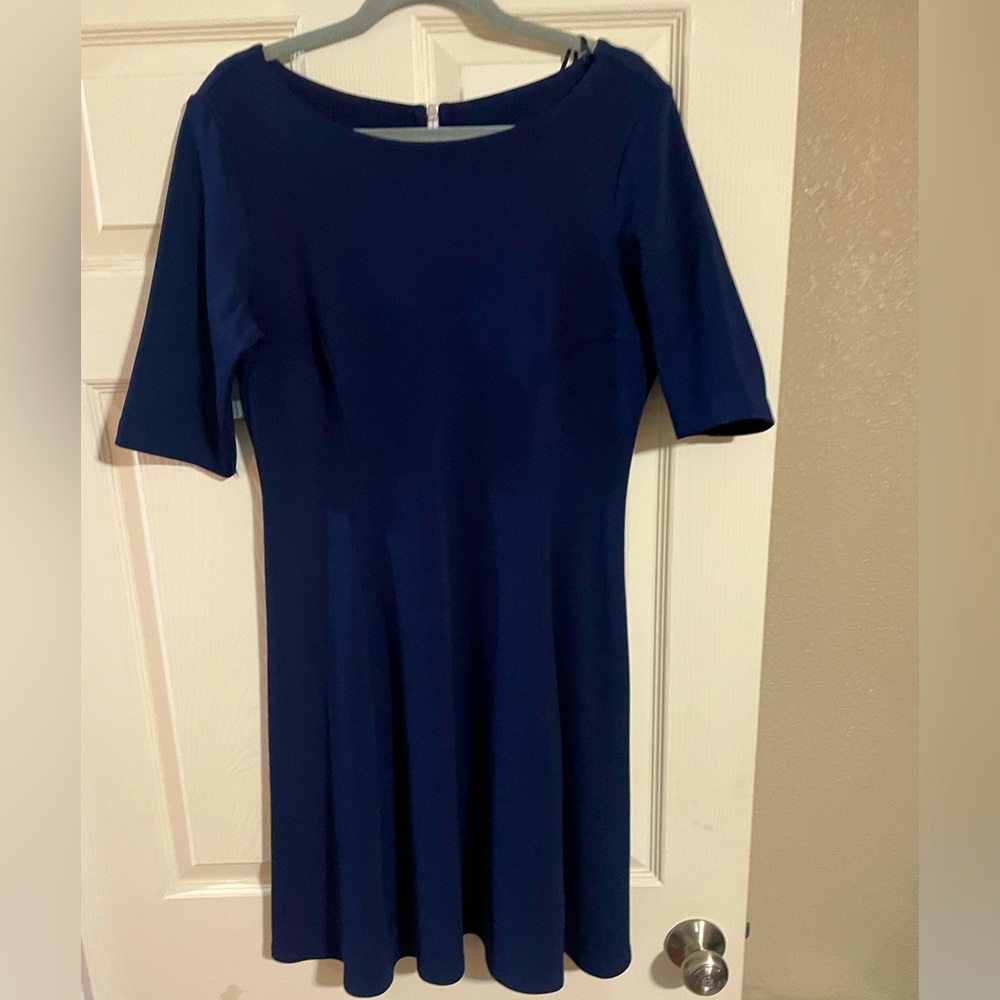 Navy dress with red white and blue zipper